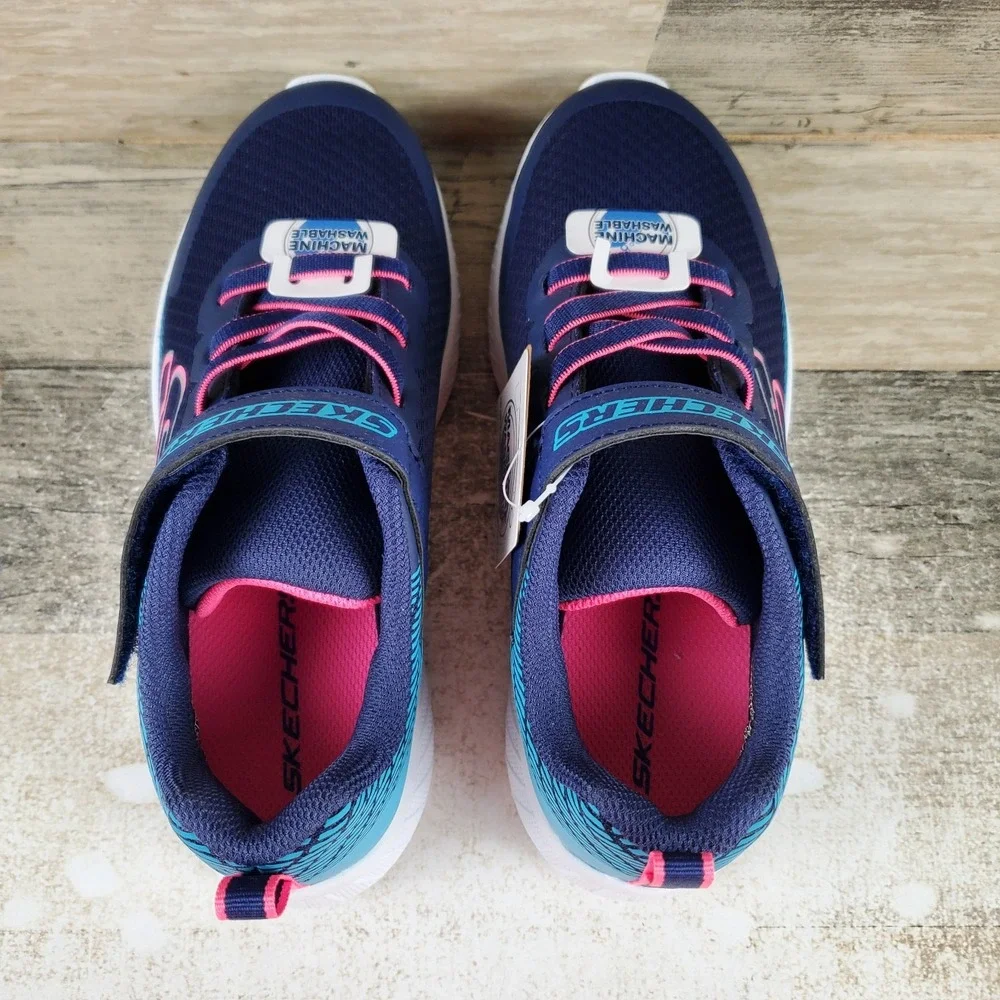 Skechers Microspec Plus Sprint Speed Girls Shoes Sz 3 Athletic Navy Blue Sneaker